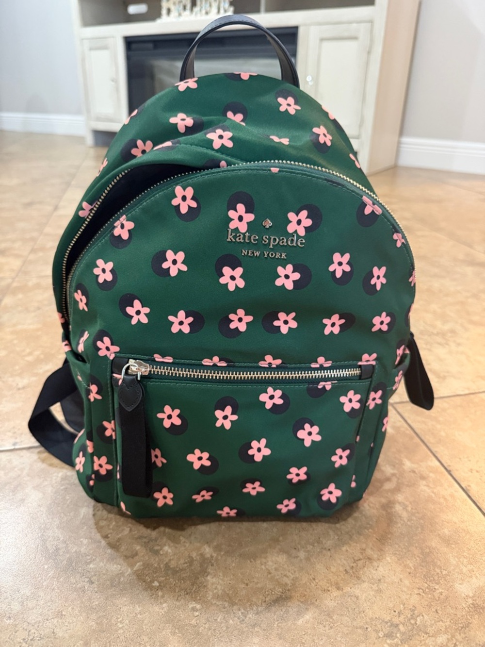 kate spade Green Backpack with Pink Floral Print